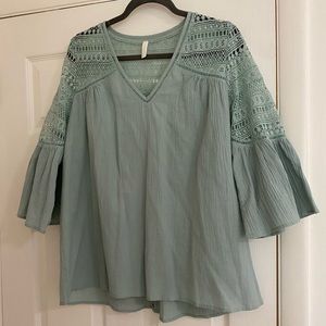 Pink Blush Maternity Crochet Bell Sleeve Top